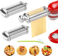 3PCS Pasta Maker Attachment for All Kitchenaid Stand Mixers, Stainless Steel Pasta Attachments Include Spaghetti Cutter & Fettuccine Cutter, Pasta Roller with 8 thickness knob