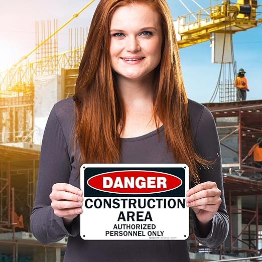 Danger Construction Area Sign, Authorized Personnel Only Sign, 10x7 Inches, Rust Free .040 Aluminum, Fade Resistant, Made in USA