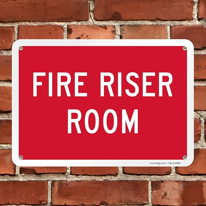 SmartSign - K-9709-PL-10 "Fire Riser Room" Sign | 7" x 10" Plastic White on Red