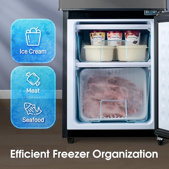4.0 Cu.Ft Fridge with Bottom Freezer and Drawer, 2 Door Refrigerator with 7 Adjustable Temperature Settings for Bedroom, Dorm, Office, Apartment, Large Capacity, Black