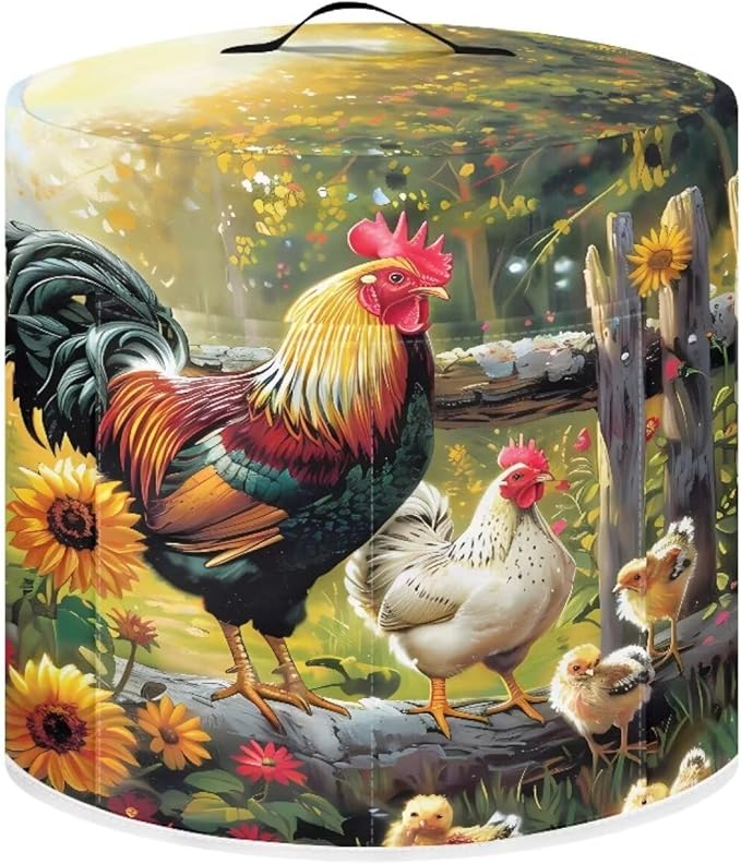 Small Appliance Covers for 8 Quart Air Fryer & Pressure Cooker Air Fryer Cover Dust Cover, Easy to Clean Kitchen Appliance Accessories with Pockets, Rooster Flower