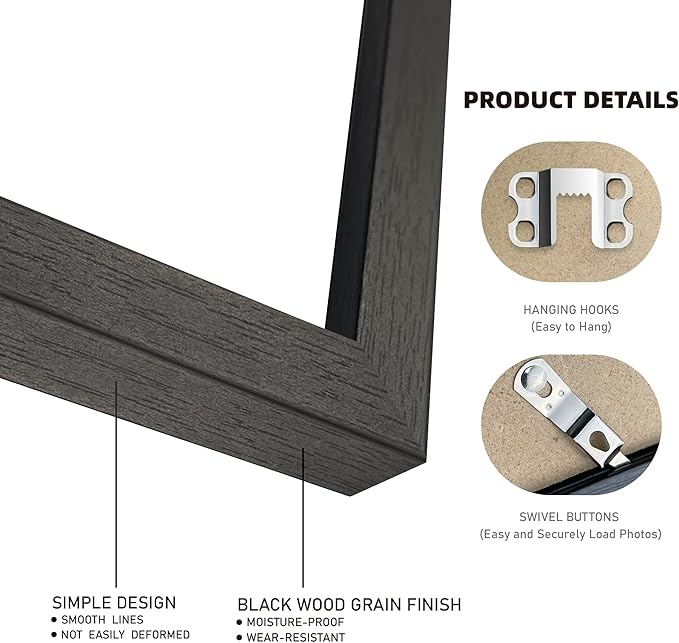 16x20 Frames Set of 3 - Display 11x14 Photo with Mat or 16 x 20 Poster without Mat, Wall Mounting Horizontal and Vertical, Black