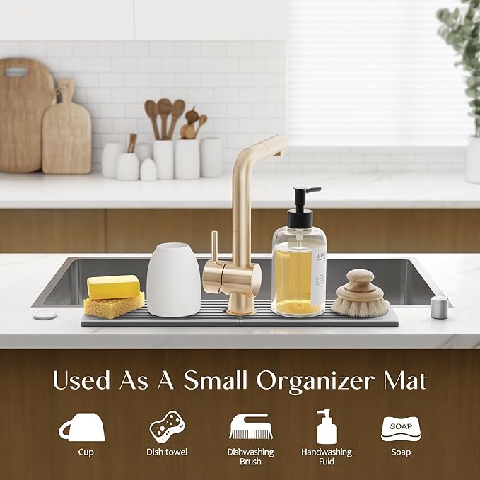 Kitchen Faucet Absorbent Mat - Large Diatomaceous Earth Splash Guard for Sink Faucet, Aesthetic Water Absorbing Stone Tray in The Modern Home (Grey, 23.6" x 5.5")
