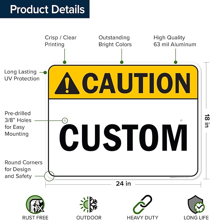 Custom Caution Sign, Ansi Sign, Osha Compliant, 18x24 Inches, Rust Free .063 Aluminum, Fade Resistant, Made in USA by My Sign Center