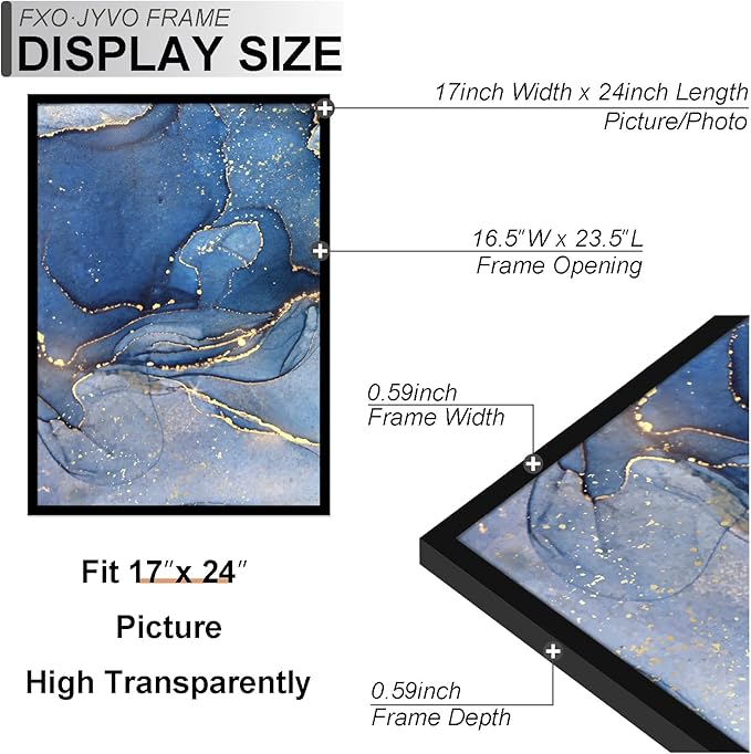 17x24 Picture Frame Set of 3, Black Frame for 17 x 24 Inch Picture Poster Photo, Light Weight and High Transparent 17 by 24 Frame for Wall - 3 Pack/Black/17 x24