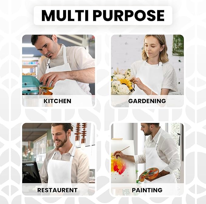 Adjustable Bib Apron 100% Polyester Kitchen Aprons Waterdrop Resistant Aprons with Adjustable Strap, Pockets & Long Ties