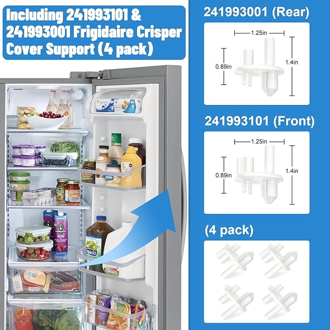 UPGRADED 241969501 Refrigerator Shelf Frame Compatible with Frigidaire Shelf Replacement Parts Crisper Drawer Pan Cover with 241993101 & 241993001 Crisper Cover Support LFSS2612TF0, FFSS2615TS0 Shelf