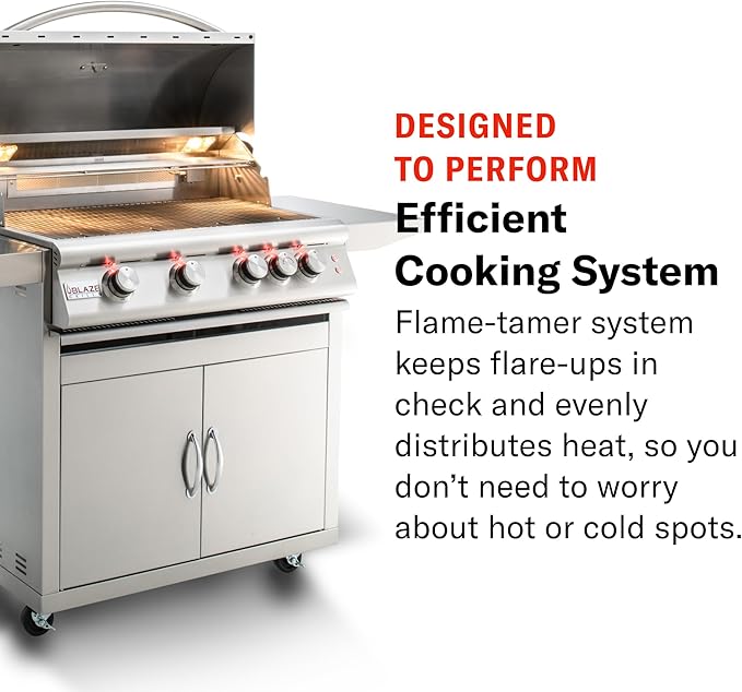 Blaze Premium LTE+ 32-Inch 4-Burner Built-In Propane Gas Grill | Stainless Steel Outdoor BBQ with Rear Infrared Burner, Rotisserie Kit, LED Control Knobs & Lift-Assist Hood | BLZ-4LTE3-LP