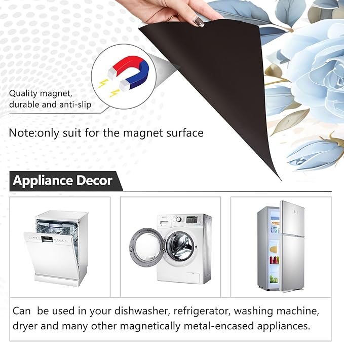 senya Dishwasher Magnet Cover Panel for The Front Blue-white Roses Dish Washer Door Sticker