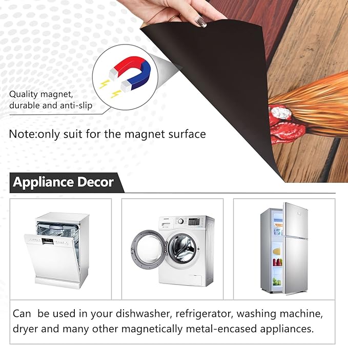 Dishwasher Magnet Cover Rooster Farmhouse Magnetic Refrigerator Panel Decorative Vinyl Fridge Microwave Sticker Home Seasons Decor, 26x23 in