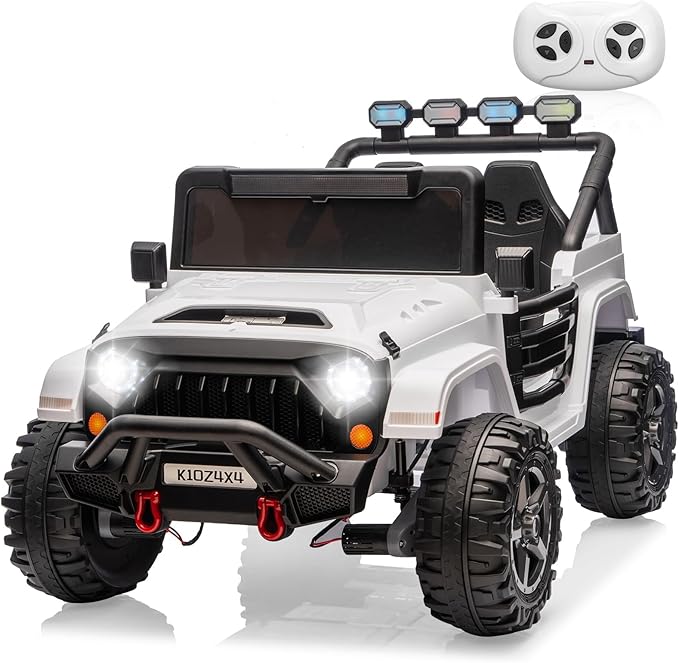 Kids 24V 2-Seater Electric Ride On Car, 4x4 Ride On Truck w/Remote Control, 4-Wheeler Suspension, 3 Speeds, Led Lights, Bluetooth, Ride on Car Toy for Kids Ages 3-8, White