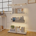 Glass Display Cabinet with LED, 3 Shelves with 2 Doors, Curio Storage Cabinets with Lock for Living Room, Office, Floor Standing Glass Bookshelf, Quick Installation - White