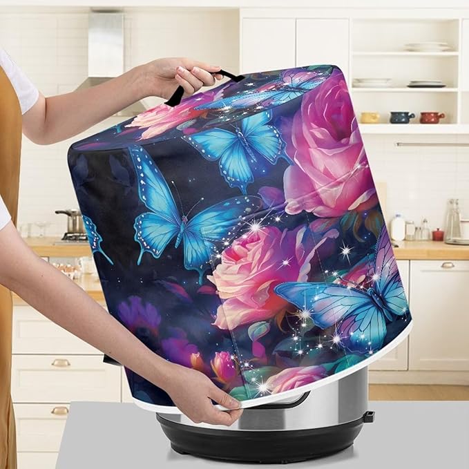 Butterfly Floral Pressure Cooker Cover for Women Dust Protection Insulated Rice Cooker Cover with Easy to Clean Lining Dust Cover with Pockets for Instant Pot 6 Quart Appliance Cover