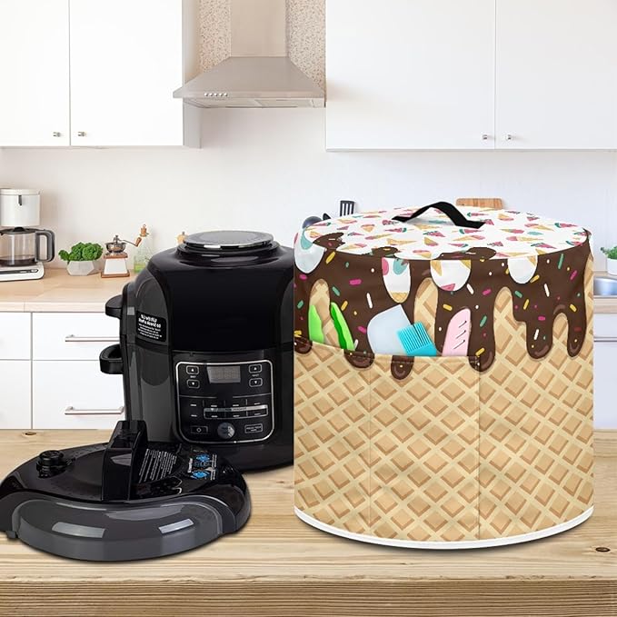 Xoenoiee Chocolate Ice Cream Pattern Pressure Cooker Cover for 8 qt Instant Pot, Kitchen Appliance Dust Cover with Pockets for Rice Cooker Air Fryer Slow Cooker