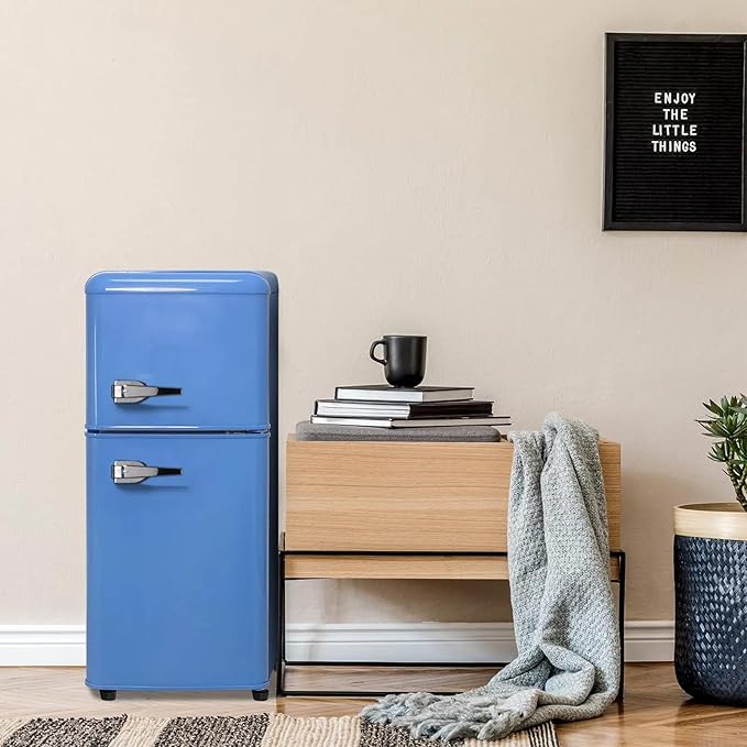 Anukis Compact Refrigerator with Freezer, 3.2 Cu.Ft 2 Door Mini Fridge for Apartment, Dorm, Office, Family, Basement, Garage - Retro Blue