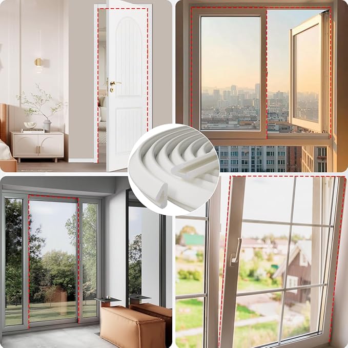 V Shape Thin Foam Weather Stripping Door Frame Seal Strip 19.7FT White, Draft Stopper, Insulation Winter, Weatherstripping, Gap Sealing, Soundproofing, Self-Adhesive Used for Exterior Front Door Side