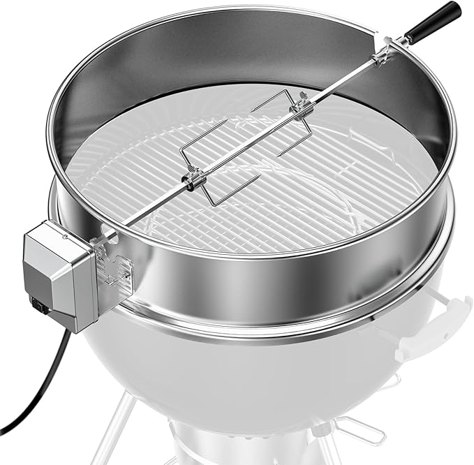 Skyflame Charkettle Stainless Steel Rotisserie Ring Kit for 21 1/2–22 1/2 inch Outer Diameter Charcoal Kettle Grills, Compatible with Weber 2290 and Other Models