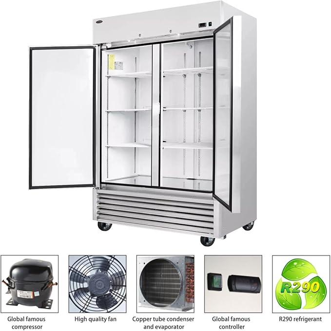 54” Reach-in Commercial Refrigerator with 2 Solid Doors, 49 cu.ft Stainless Steel Merchandiser Upright Freezerless Refrigerator for Restaurant, Bar, Shop, Residential Beverages and Drinks