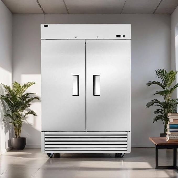 54” Reach-in Commercial Refrigerator with 2 Solid Doors, 49 cu.ft Stainless Steel Merchandiser Upright Freezerless Refrigerator for Restaurant, Bar, Shop, Residential Beverages and Drinks