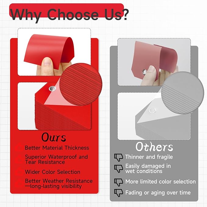 200 Red Tags - 4 3/4" x 2 3/8" Writable Hang Tags with Reinforced Marking for Auto Parts, Luggage, Garage, Inventory & Outdoors