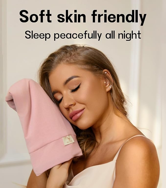 2pcs Silk Satin Bonnet Hair Wrap for Sleeping, Adjustable Strap Curly Natural Hair Night Caps for Women Men(Pink&Pink)