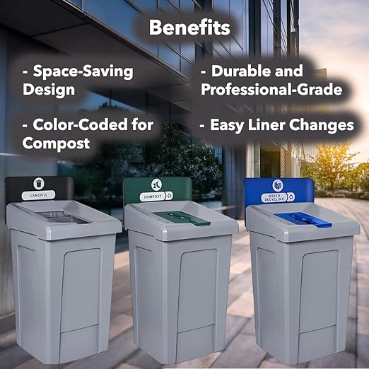 33 Gallon Landfill Waste Bin with Open-Top Lid – Heavy-Duty Commercial Trash Can with Liner Cinches and Venting Channels – for Offices, Schools, and Restaurants