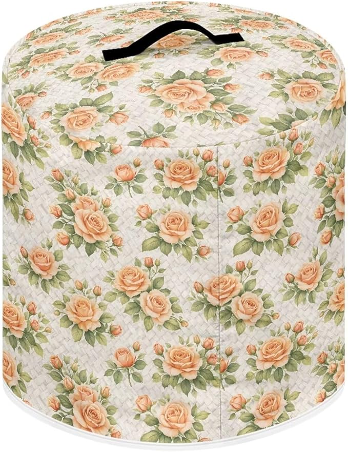 Xoenoiee Peach-colored Roses Print Kitchen Appliance Dust Cover with Pockets, Electric Pressure Cooker Cover Compatible with Crock Pot, Rice Cooker Covers, for 6 Qt