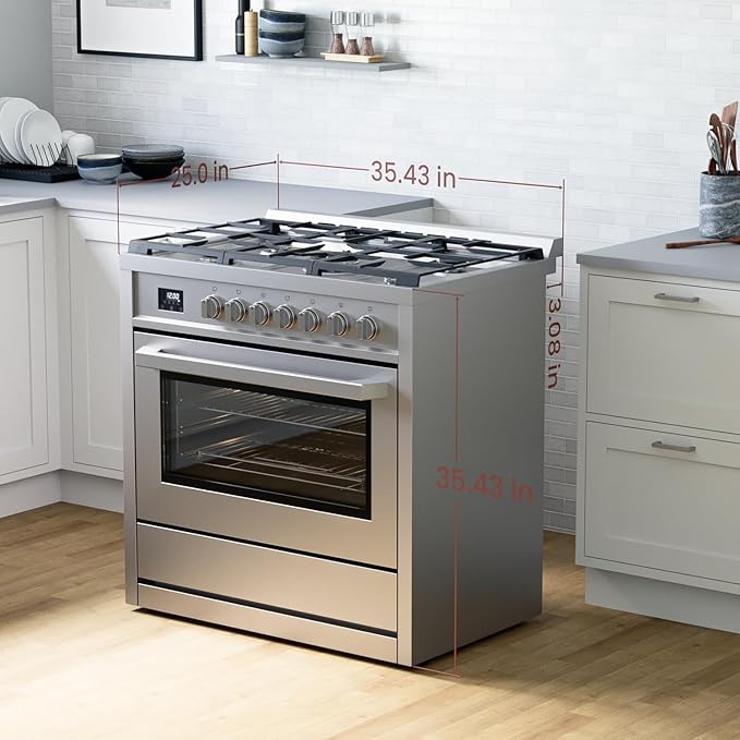 Rangaire RRG361TS 36" Gas Range Oven with Timer - Stainless Steel, Sealed Burners, Convection Fan, Easy Reach Racks