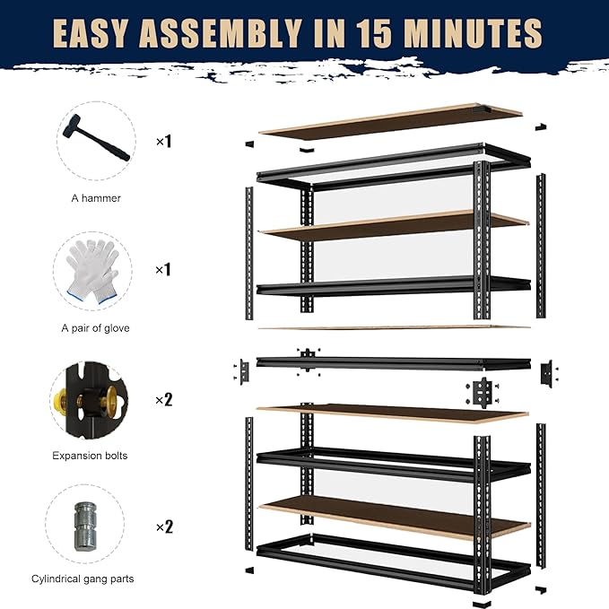 Storage Rack,2400 LBS Garage Shelving Units,16" x 35.5'' x 72'' Storage Shelves Heavy Duty, Basement Shelving, Metal Shelving Units Free Standing