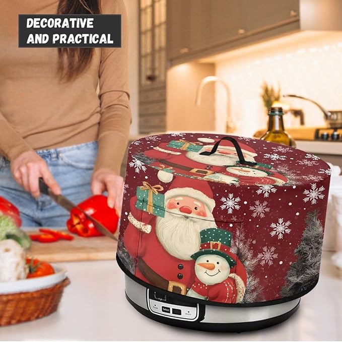 Cute Santa Claus Snowman Print Slow Cooker Cover with Pocket Portable Stain Resistant Slow Cooker Cover for Kitchen Christmas Decor Extra Accessories Fit 6/7/8 Quart Electric Oval Crock Pot