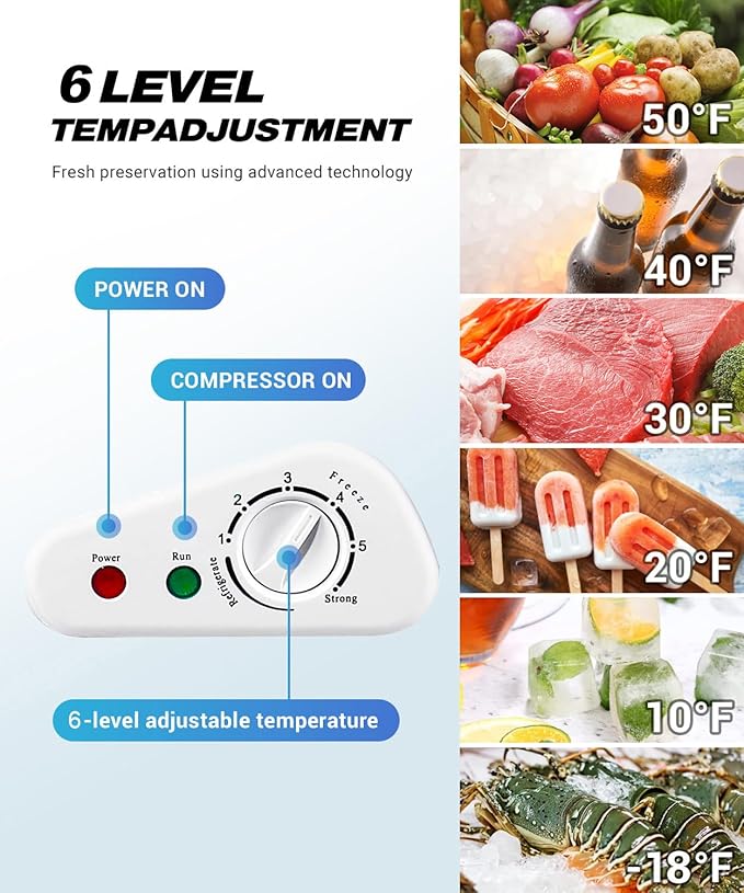 Chest Freezer, Deep Freezer 5 Cubic Feet with Removable Baskets & 6 Adjustable Temperature & Top Open Door, White Mini Deep Freezer Compact Freezer Suitable for Apartments(Down to -18°F)
