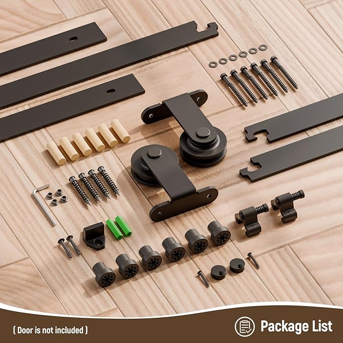 CCJH 16FT Sliding Barn Door Hardware Kit, Heavy Duty, Smoothly and Silently, Easy to Install, Fit 96" Width Single Door Panel, T-Shaped Style Black