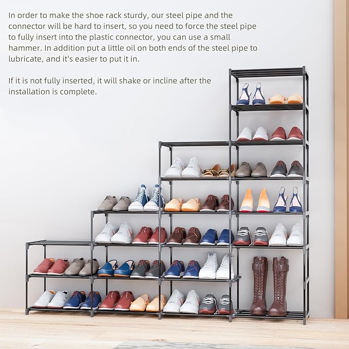Large Shoe Rack 4 Rows 8 Tier 56-64 Pairs Big Shoes Storage Organizer Garage Entryway Hallway Front Doorway Shoe Shelves Space Saving for Whole Family (66.1" W x 49.2" H x 10.8" D)