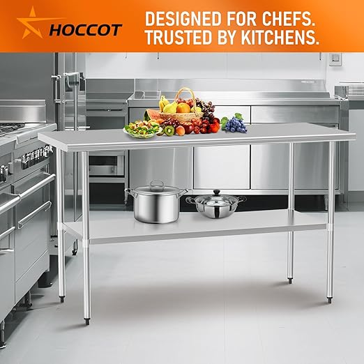 Stainless Steel Table for Food Prep & Work 30 x 60 inches Utility Table with Adjustable Undershelf, Commercial Workstation in Kitchen, Garage, Outdoor BBQ