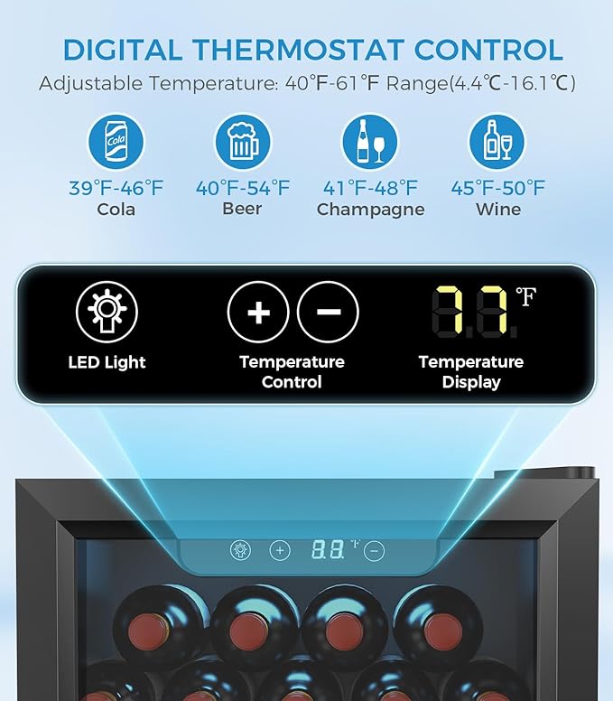 48 Can Beverage Refrigerator Mini Fridge Cooler Glass Door for Beer Soda or Wine, Small Drink Cooler Machine LED Temperature Control for Bar Home, Office 1.3CUFT
