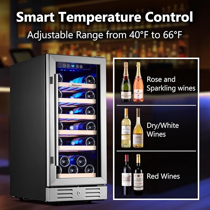 Kalamera 15 Inch Wine Cooler Refrigerator - 30 Bottle Under Counter Mini Fridge with Double-Layer Tempered Glass Door and Temperature Memory Function Built-in or Freestanding
