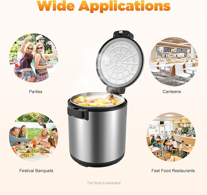 120 Cup Commercial Rice Warmer (Not Cooker), 24.3 QT Big Rice Warmer, Food Soup Sushi Warmers, Constant Temp. 154°F and 161°F, 110W, Non-Stick Inner Pot
