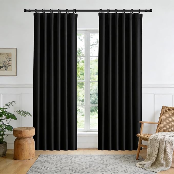 Room Divider Blackout Curtain Track Curtains Wall Dividers Panels Screen for Living Rooms Bedroom Office Privacy Partition Separation, W52 × L96 Inch,1 Panel, Black
