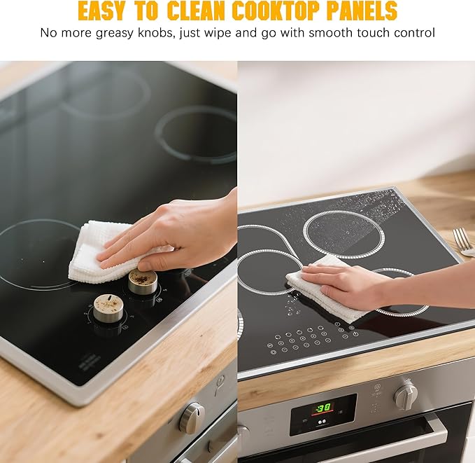 Electric Cooktop 36 Inch, 5 Burners Electric Stove Top Touch Control, 8400W Built-in Ceramic Stovetop 36" with Expandable Zone, Child Lock, Timer, Pause Control, 220-240v Hardwired (No Plug)