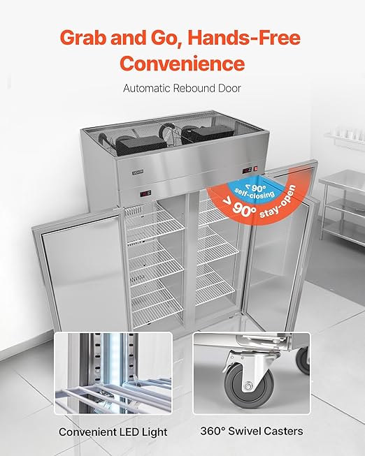 VEVOR Commercial Refrigerator and Freezer Combo 48" W, 32 Cu.Ft Stainless Steel Upright Refrigerator/Freezer with Double Doors, Auto-Defrost, 6 Adjustable Shelves, UL Certified