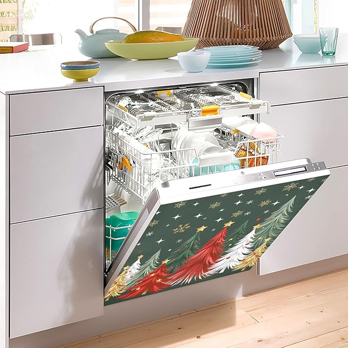 Christmas Tree Dishwasher Magnet Cover Panel Green Xmas Magnetic Dishwasher Covers Refrigerator Sticker Decal Decorative Washing Machine Cover for Home Kitchen,23x26in