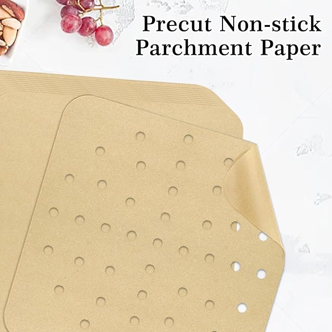GOAUS Parchment Paper Sheets 12 x 12 Inch, Square Disposable Liners 125 pcs for Air Fryer Toaster Oven, Unbleached Baking Paper Fit Ninja SP, Cuisinart, Breville, Instant