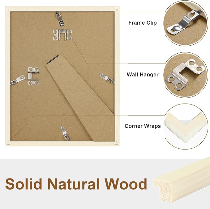 Vittanly 8x10 Picture Frame, Solid Wood Frame with Plexiglass, Includes 5x7 Mat, Wall Hanging or Tabletop for Home Decor, White, 1 Pack