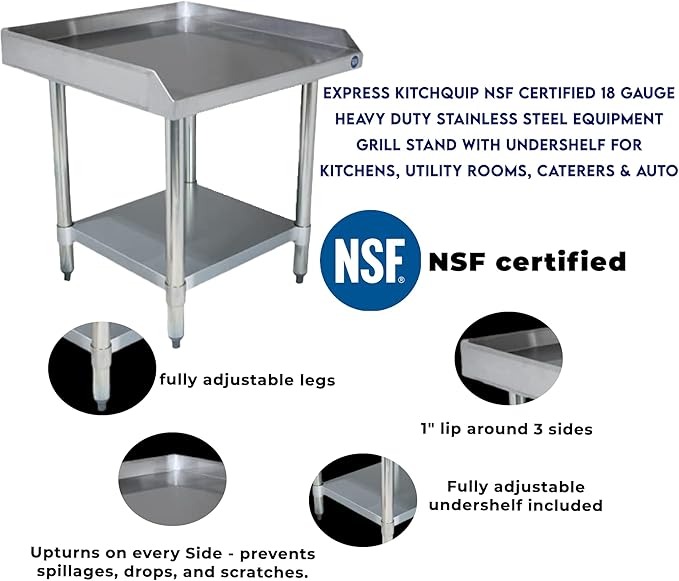 NSF Certified 18 Gauge Heavy Duty Stainless Steel Equipment Grill Stand with Undershelf for Kitchens, Utility Rooms, Caterers & Auto