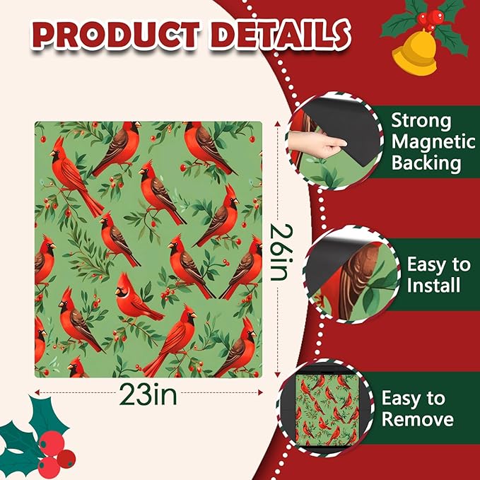 Cardinal Dishwasher Magnet Cover, 23" W x 26" H Fridge Magnetic Stickers Reuseable Magnet Panel Decal Cover for Washing Machine Fridge Microwave Cabinet Kitchen Christmas Decoration