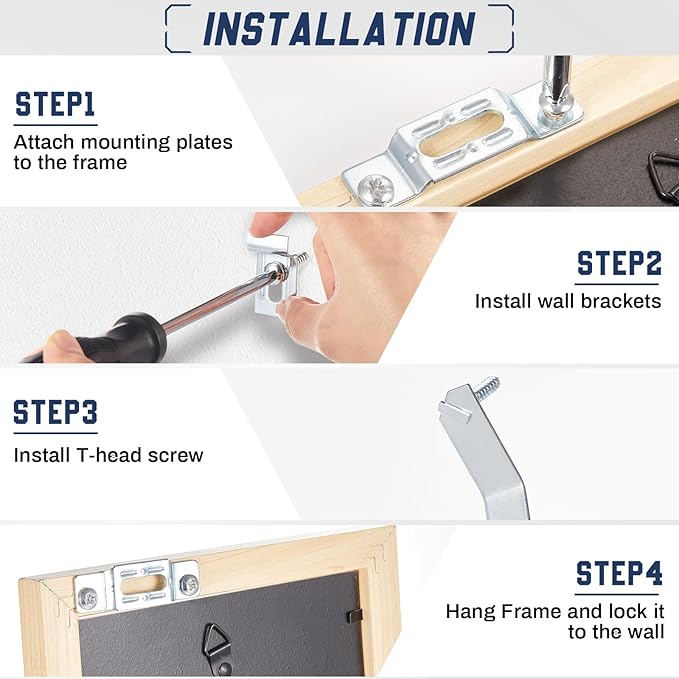 15 Set Frame Lock Security Hanging Kits T-Screw Security Artwork Picture Hangers with T-Head Screws and 1 Hanging Clamp Wrenches for Museums Art Galleries Hotels, Supports up to 15 Pounds