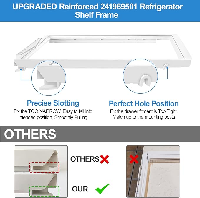 Upgraded 241969501 Shelf Frame without Glass Refrigerator Compatible with Frigidaire Shelf Replacement Parts Frigidaire Gallery Shelf Replacement LFSS2612TF0 FGHS2631PF4A FFSS2615TS0 Drawer Shelves