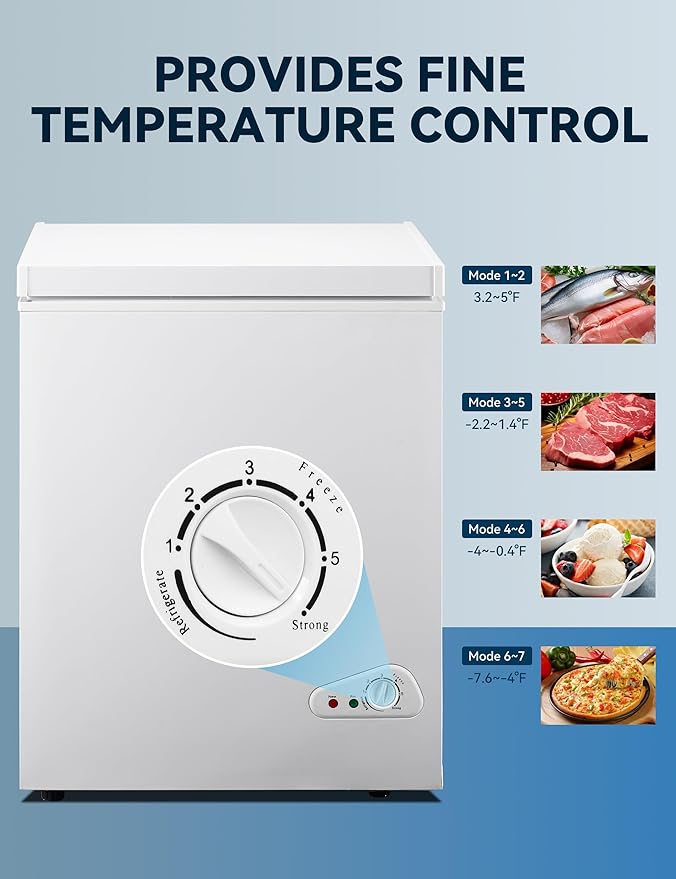 7.0 Cu Ft Chest Freezer - Energy Efficient & Quiet Mini Freezer with Adjustable Thermostat - Compact Deep Freezer for Home, Apartment, and Garage - Removable Basket & Defrost Drain