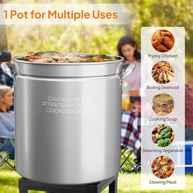 ROVSUN 82QT Stainless Steel Seafood Boil Pot with Strainer Basket, Lid & Hook, Versatile Stock Pot for Crab, Lobster, Shrimp Boiling, Heavy-Duty Turkey Fryer for Outdoor Cooking & Gatherings