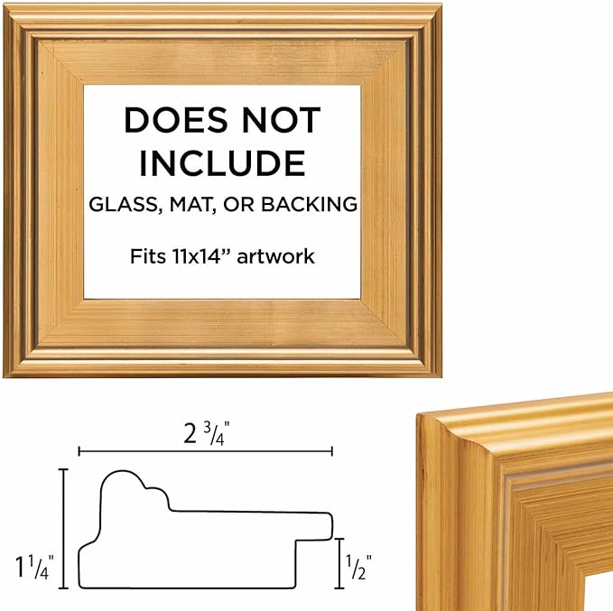 Creative Mark Plein Air Style Frame, Hand Leafed Gold, 11x14-2.75" Wide Moulding with 1/2" Rabbet Depth, Open Back W/O Glazing, Museum Quality, For Art Panels, Stretched Canvas, Pictures & More
